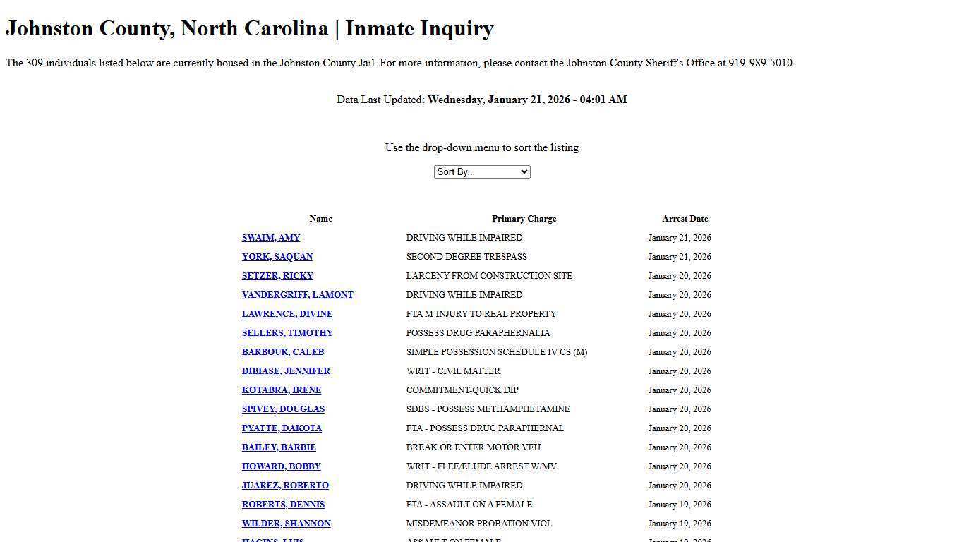 Johnston County, North Carolina | Inmate Inquiry